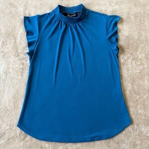 Elegant Blue Flutter Sleeve Blouse Size M